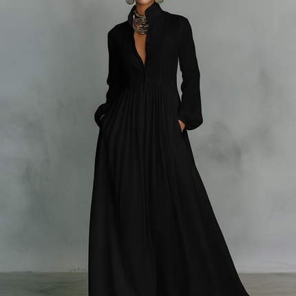 Eleanor | Button Front Long Sleeve Maxi Dress