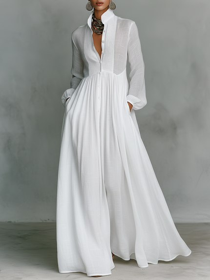 Eleanor | Button Front Long Sleeve Maxi Dress
