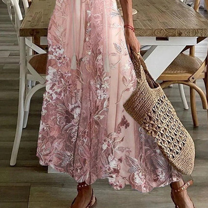 Elena | Floral V-Neck Loose Maxi Dress with Half Sleeves