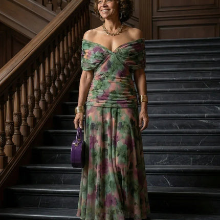 Celeste | Floral Off-Shoulder Flowing Midi Dress