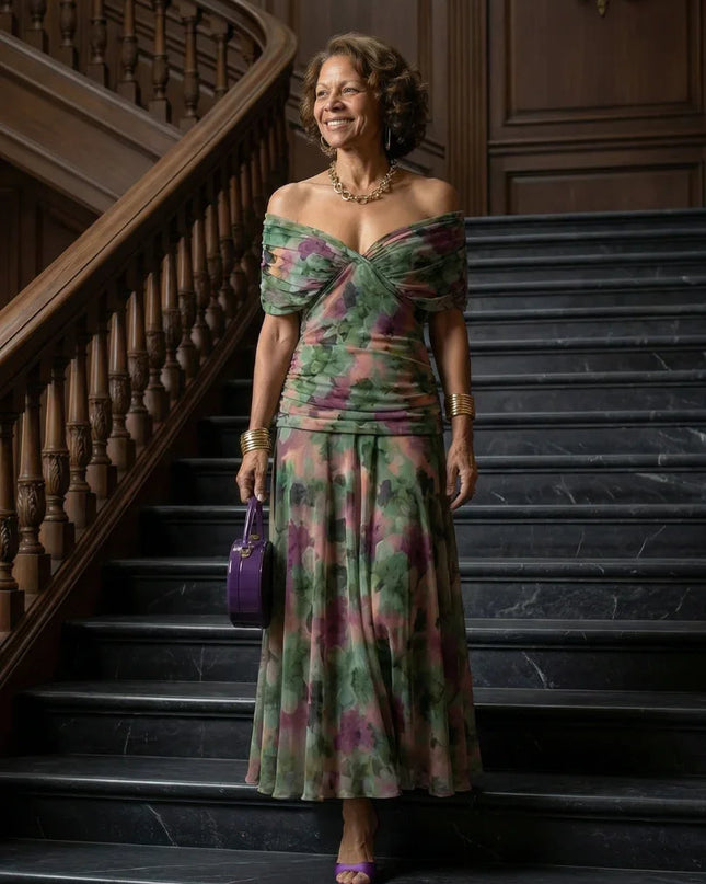 Celeste | Floral Off-Shoulder Flowing Midi Dress