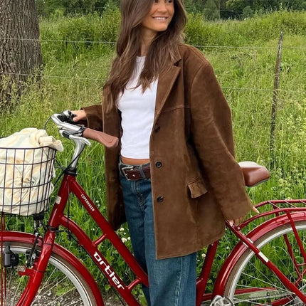 Elvarine | Women's Button-Up Jacket Patch Pockets Casual Fall