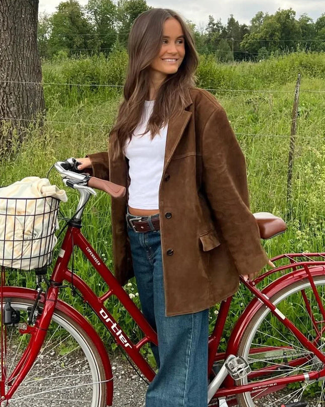 Elvarine | Women's Button-Up Jacket Patch Pockets Casual Fall
