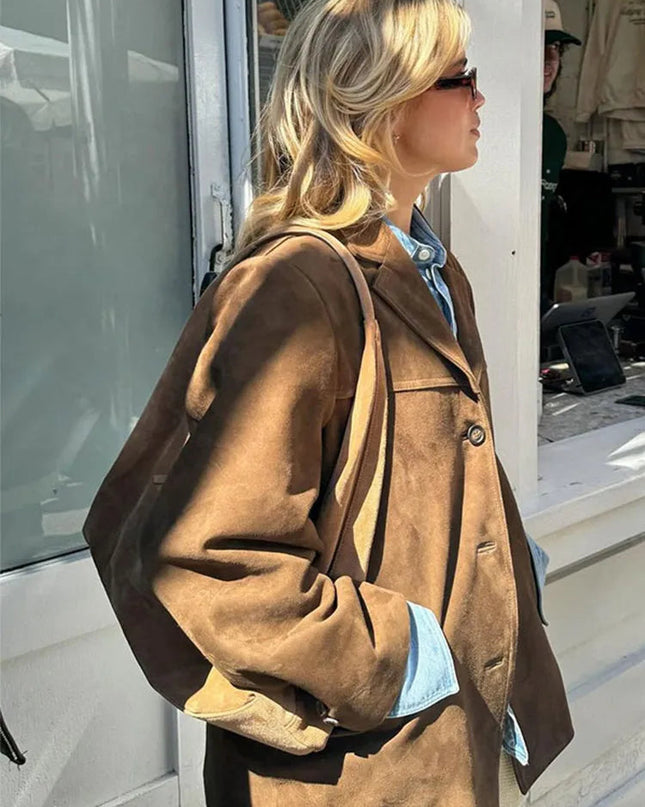 Elvarine | Women's Button-Up Jacket Patch Pockets Casual Fall