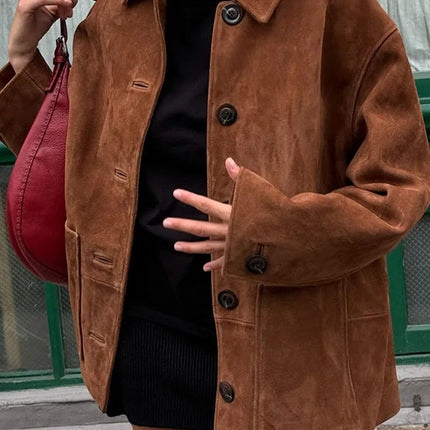 Elvarine | Women's Button-Up Jacket Patch Pockets Casual Fall