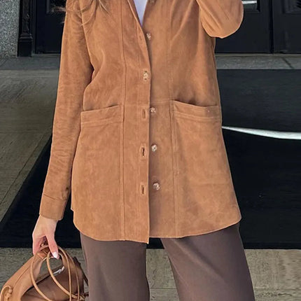 Elvarine | Women's Button-Up Jacket Patch Pockets Casual Fall