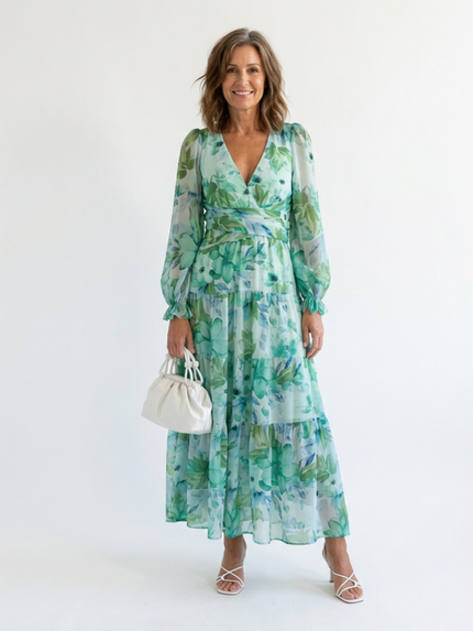 Women's Garden Wedding Guest Maxi Dress with Floral Print
