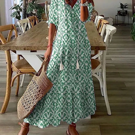 Enora | Printed Tassel Tie Boho Maxi Dress