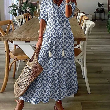 Enora | Printed Tassel Tie Boho Maxi Dress