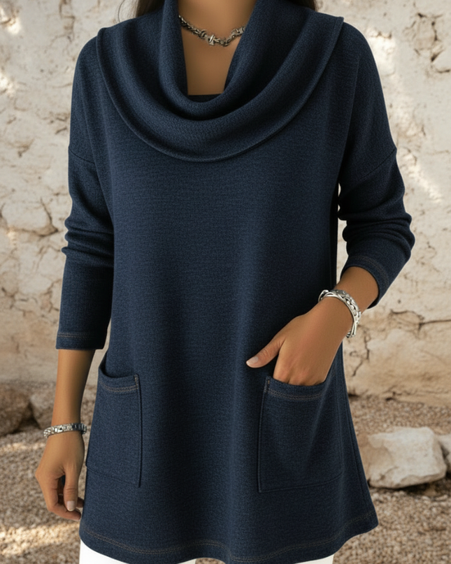 Eulalie | Women's Cowl-Neck Sweater Dress with Pockets