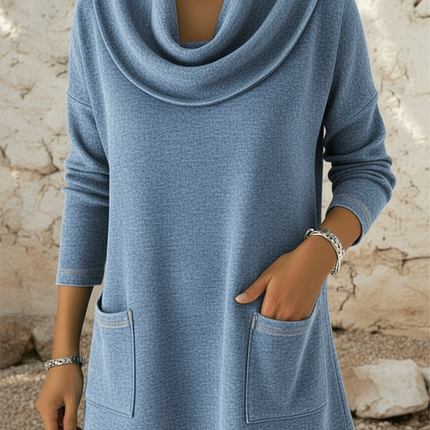 Eulalie | Women's Cowl-Neck Sweater Dress with Pockets