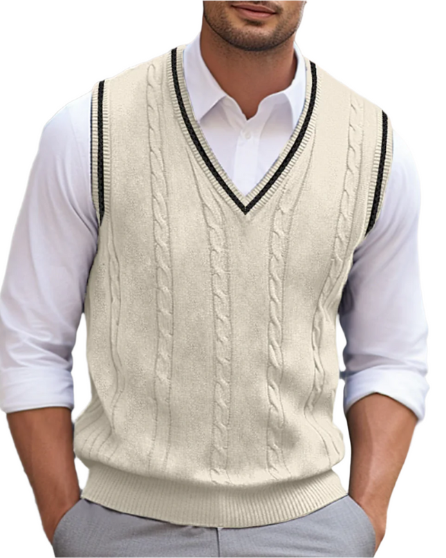 Evander | Men's Cable Knit V-Neck Sweater Vest