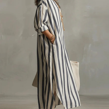 Evangeline | Striped Button Front Shirt Maxi Dress