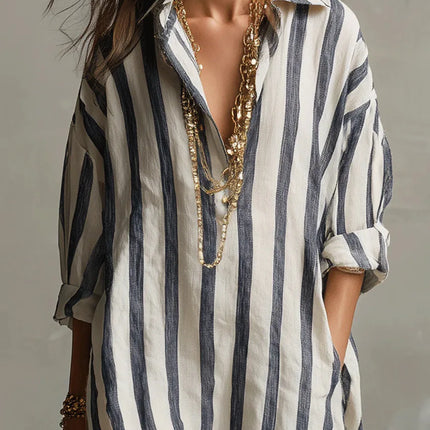 Evangeline | Striped Button Front Shirt Maxi Dress