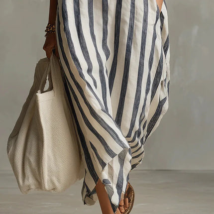 Evangeline | Striped Button Front Shirt Maxi Dress