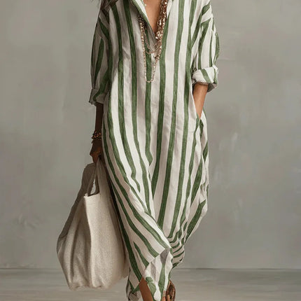 Evangeline | Striped Button Front Shirt Maxi Dress