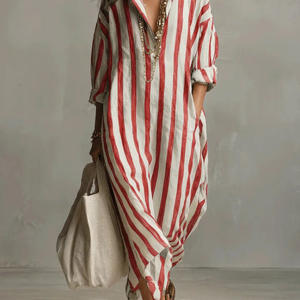 Evangeline | Striped Button Front Shirt Maxi Dress