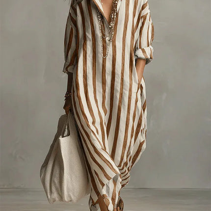 Evangeline | Striped Button Front Shirt Maxi Dress