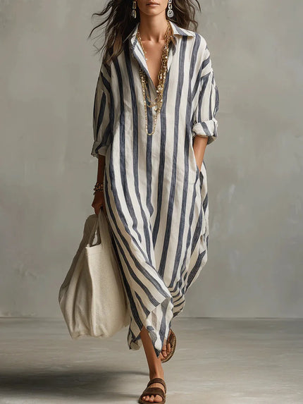 Evangeline | Striped Button Front Shirt Maxi Dress