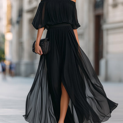Evelisse | Women's Off-Shoulder Maxi Dress Pleated Formal Wedding Guest