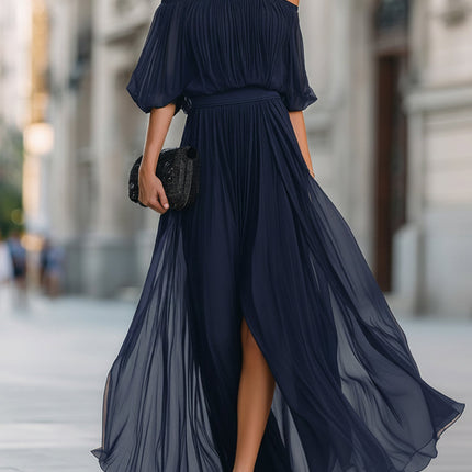 Evelisse | Women's Off-Shoulder Maxi Dress Pleated Formal Wedding Guest