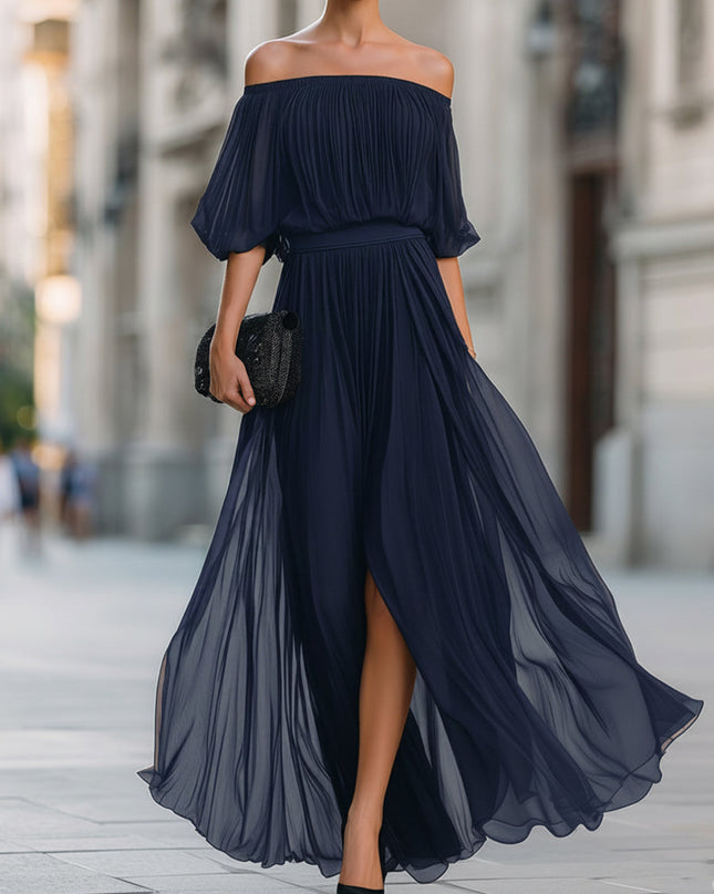 Evelisse | Women's Off-Shoulder Maxi Dress Pleated Formal Wedding Guest