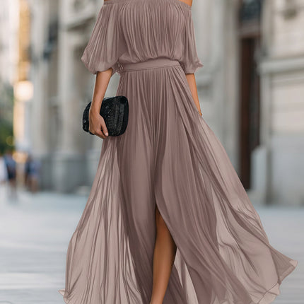 Evelisse | Women's Off-Shoulder Maxi Dress Pleated Formal Wedding Guest