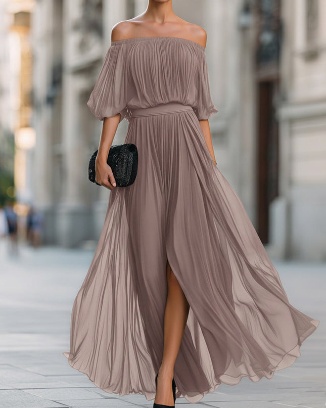 Evelisse | Women's Off-Shoulder Maxi Dress Pleated Formal Wedding Guest