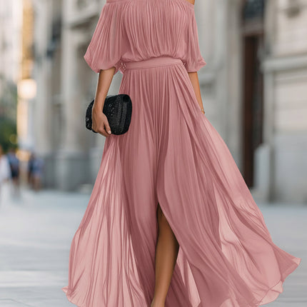Evelisse | Women's Off-Shoulder Maxi Dress Pleated Formal Wedding Guest