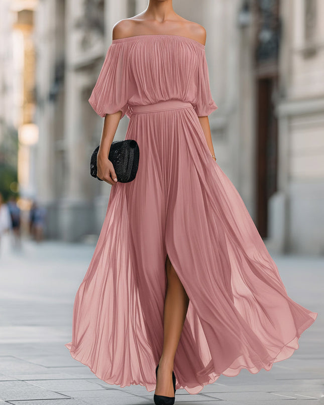 Evelisse | Women's Off-Shoulder Maxi Dress Pleated Formal Wedding Guest