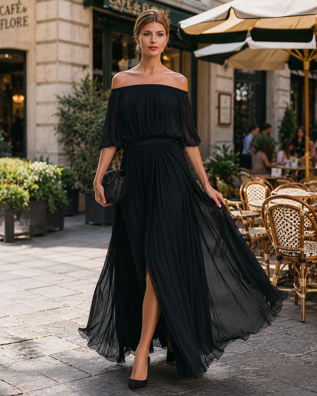 Evelisse | Women's Off-Shoulder Maxi Dress Pleated Formal Wedding Guest