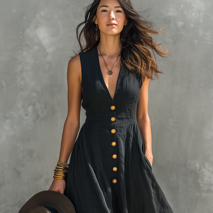 Evelyn | V-Neck Button Front Maxi Dress