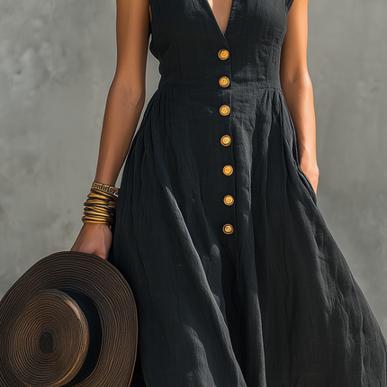 Evelyn | V-Neck Button Front Maxi Dress