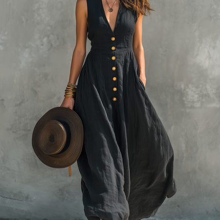 Evelyn | V-Neck Button Front Maxi Dress
