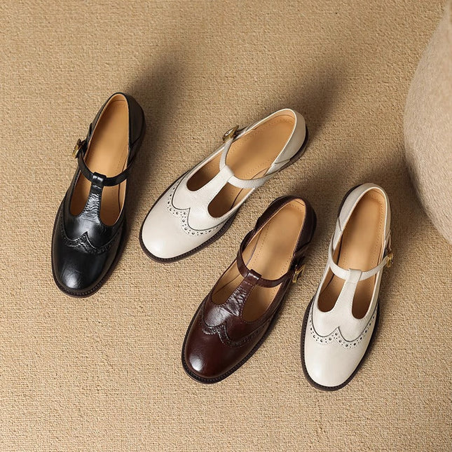 Everaine | Timeless Brogue T-Bar Mary Jane Flats