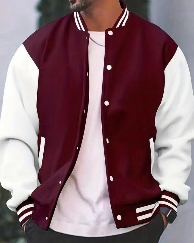 Everett | Men's Bomber Jacket Snap Front College Stripe