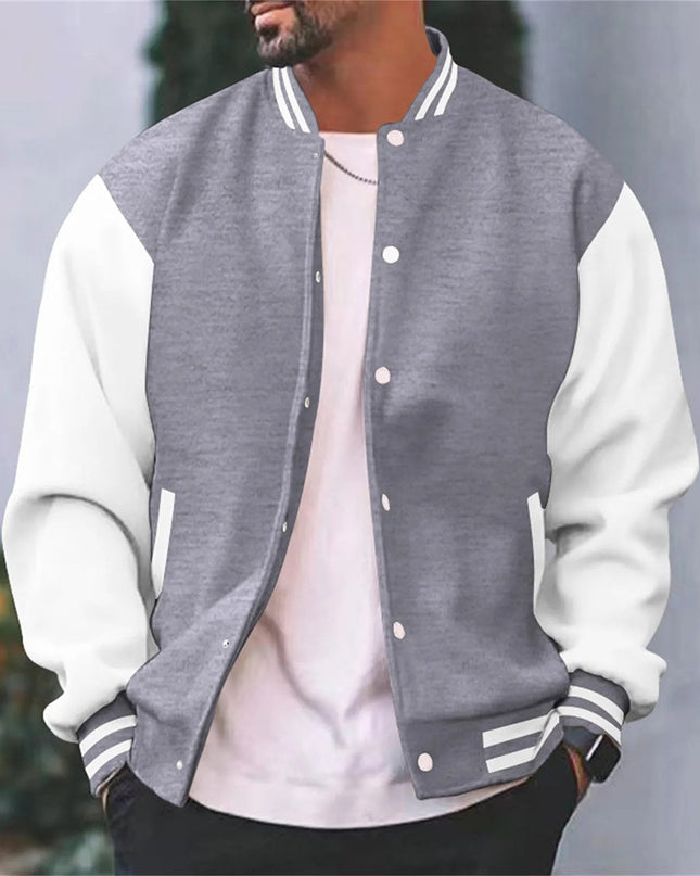 Everett | Men's Bomber Jacket Snap Front College Stripe
