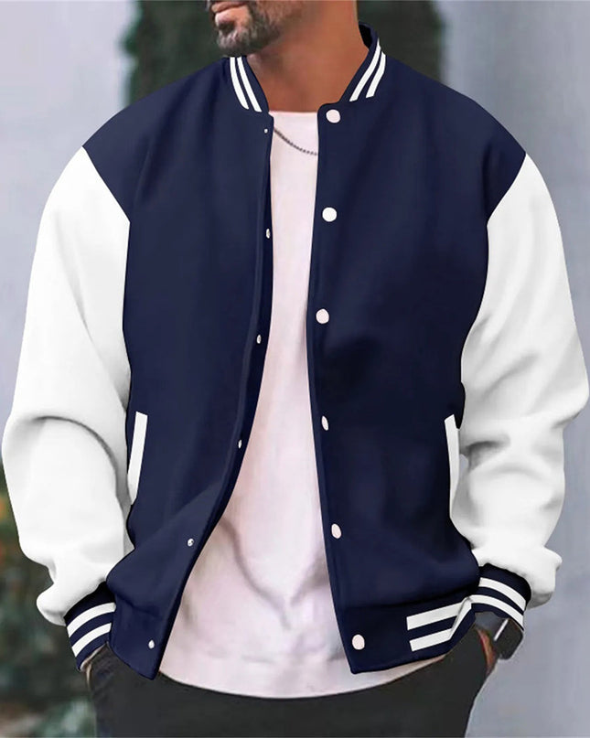 Everett | Men's Bomber Jacket Snap Front College Stripe