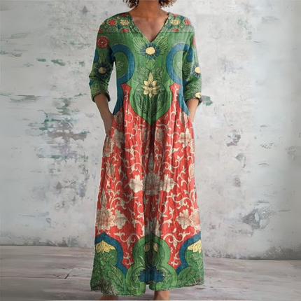 Fiorenza | Printed V-Neck Boho Maxi Dress
