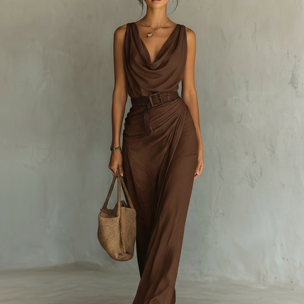 Gabriella | Cowl Neck Belted Maxi Dress