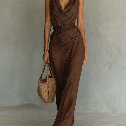 Gabriella | Cowl Neck Belted Maxi Dress