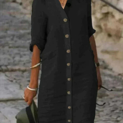 Genevieve | Button Front Collared Shirt Dress