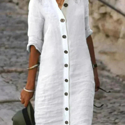 Genevieve | Button Front Collared Shirt Dress