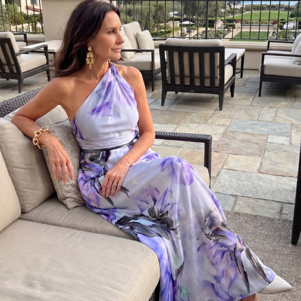 Genevieve | Floral Halter Maxi Dress with Flowing Skirt