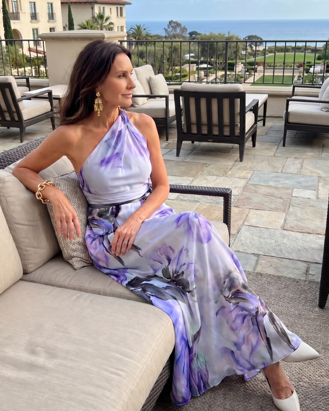 Genevieve | Floral Halter Maxi Dress with Flowing Skirt