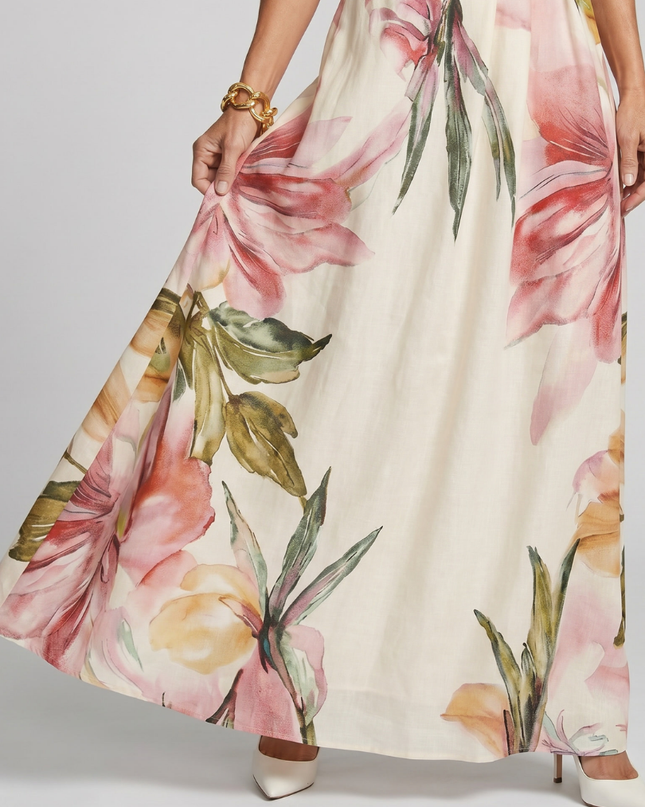 Genevieve | Floral Halter Maxi Dress with Flowing Skirt