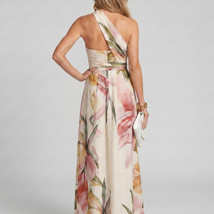 Genevieve | Floral Halter Maxi Dress with Flowing Skirt