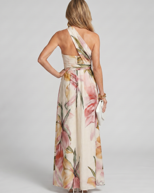 Genevieve | Floral Halter Maxi Dress with Flowing Skirt