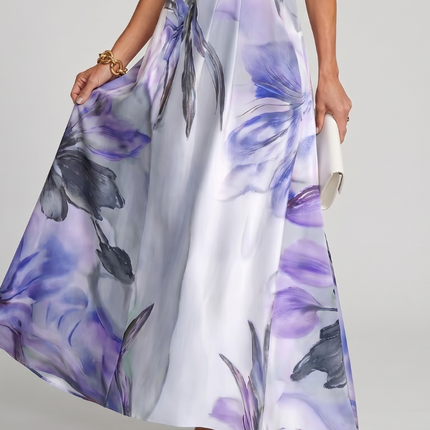 Genevieve | Floral Halter Maxi Dress with Flowing Skirt