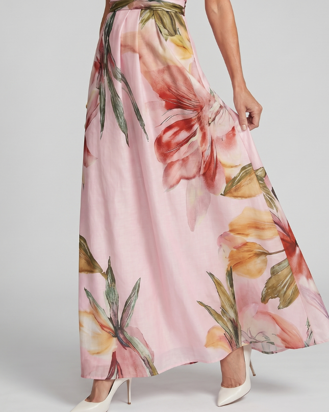 Genevieve | Floral Halter Maxi Dress with Flowing Skirt